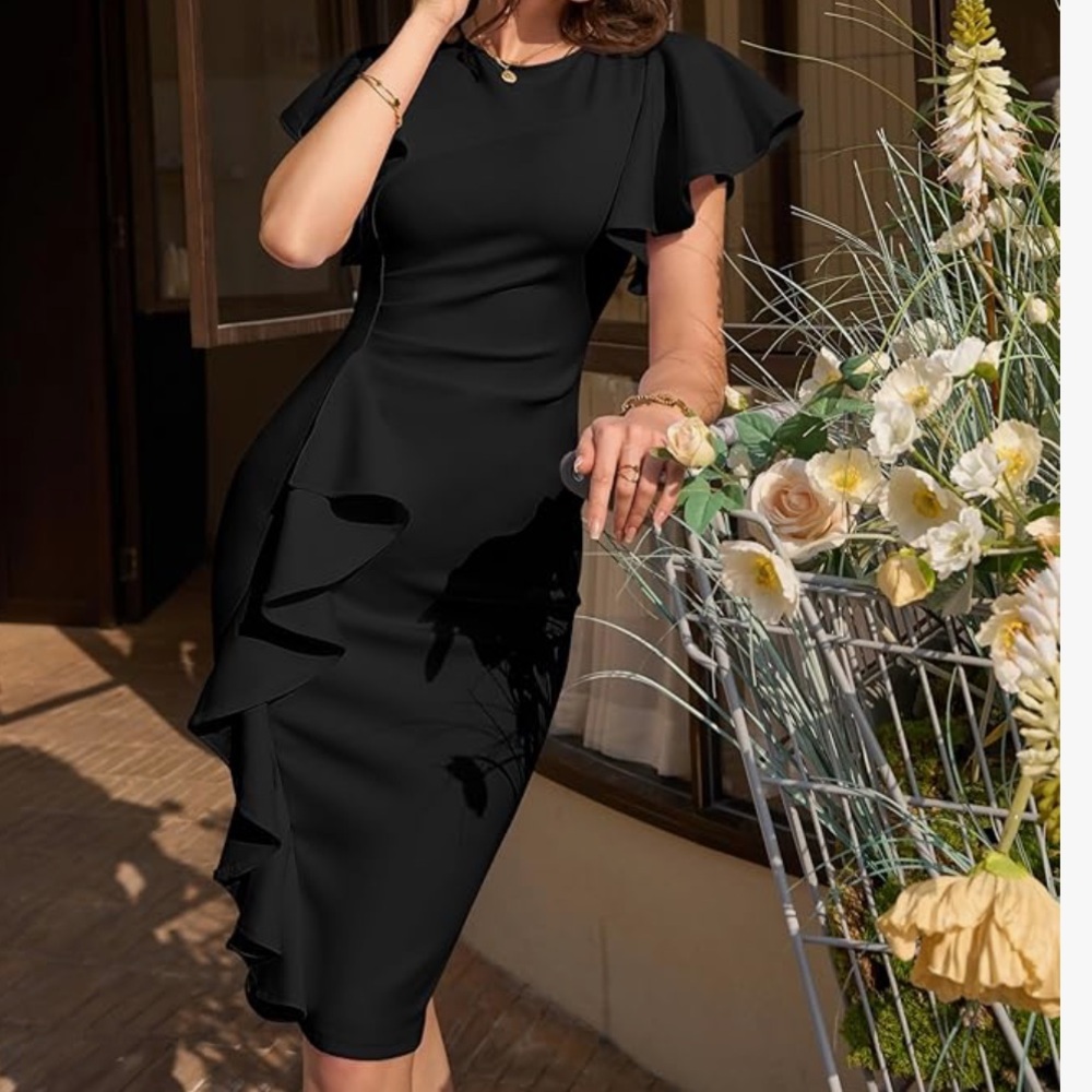 New black ruffle midi dress - Picture 2 of 12